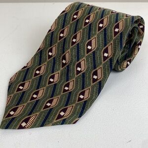 Bill Blass Black Label 100% Silk Tie Green Gold Diamond Pattern MCM Vibe 90s Tie